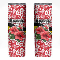 Uganda Skinny Tumbler with Red Hibiscus Flowers and National Flag Design