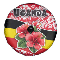 Uganda Spare Tire Cover with Red Hibiscus Flowers and National Flag Design