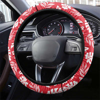 Uganda Steering Wheel Cover with Red Hibiscus Flowers and National Flag Design
