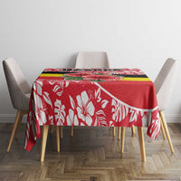 Uganda Tablecloth with Red Hibiscus Flowers and National Flag Design