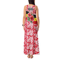 Uganda Tank Maxi Dress with Red Hibiscus Flowers and National Flag Design