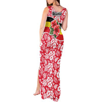 Uganda Tank Maxi Dress with Red Hibiscus Flowers and National Flag Design