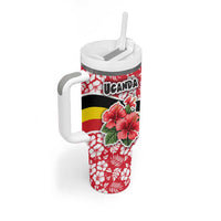 Uganda Tumbler With Handle with Red Hibiscus Flowers and National Flag Design