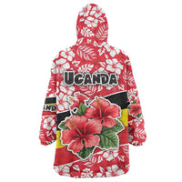 Uganda Wearable Blanket Hoodie with Red Hibiscus Flowers and National Flag Design