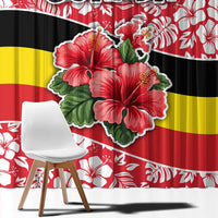 Uganda Window Curtain with Red Hibiscus Flowers and National Flag Design