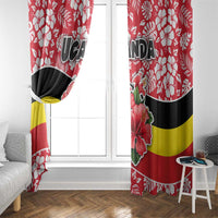 Uganda Window Curtain with Red Hibiscus Flowers and National Flag Design