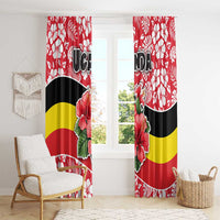 Uganda Window Curtain with Red Hibiscus Flowers and National Flag Design