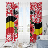 Uganda Window Curtain with Red Hibiscus Flowers and National Flag Design