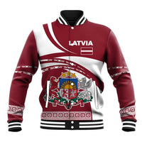 Latvia Baseball Jacket with National Coat of Arms and Traditional Folk Patterns