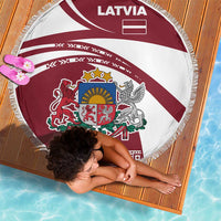 Latvia Beach Blanket with National Coat of Arms and Traditional Folk Patterns