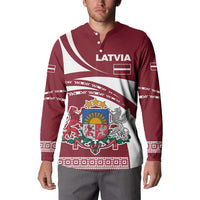 Latvia Button Sweatshirt with National Coat of Arms and Traditional Folk Patterns