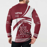 Latvia Button Sweatshirt with National Coat of Arms and Traditional Folk Patterns