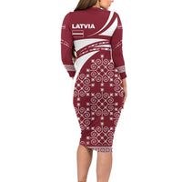 Latvia Family Matching Long Sleeve Bodycon Dress and Hawaiian Shirt with National Coat of Arms and Traditional Folk Patterns
