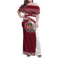 Latvia Family Matching Off Shoulder Maxi Dress and Hawaiian Shirt with National Coat of Arms and Traditional Folk Patterns