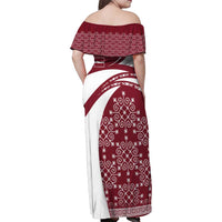 Latvia Family Matching Off Shoulder Maxi Dress and Hawaiian Shirt with National Coat of Arms and Traditional Folk Patterns