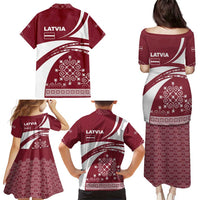 Latvia Family Matching Puletasi and Hawaiian Shirt with National Coat of Arms and Traditional Folk Patterns
