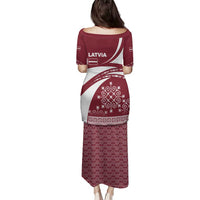 Latvia Family Matching Puletasi and Hawaiian Shirt with National Coat of Arms and Traditional Folk Patterns