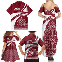 Latvia Family Matching Summer Maxi Dress and Hawaiian Shirt with National Coat of Arms and Traditional Folk Patterns