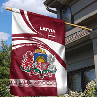 Latvia Garden Flag with National Coat of Arms and Traditional Folk Patterns