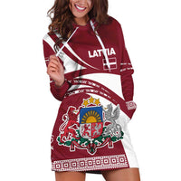 Latvia Hoodie Dress with National Coat of Arms and Traditional Folk Patterns