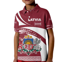 Latvia Kid Polo Shirt with National Coat of Arms and Traditional Folk Patterns