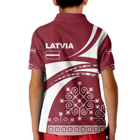 Latvia Kid Polo Shirt with National Coat of Arms and Traditional Folk Patterns