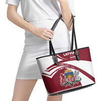 Latvia Leather Tote Bag with National Coat of Arms and Traditional Folk Patterns