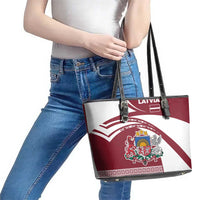 Latvia Leather Tote Bag with National Coat of Arms and Traditional Folk Patterns