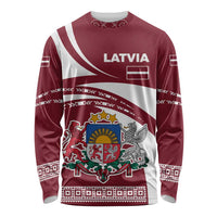 Latvia Long Sleeve Shirt with National Coat of Arms and Traditional Folk Patterns
