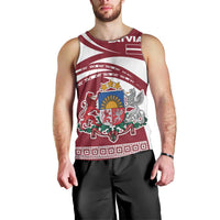 Latvia Men Tank Top with National Coat of Arms and Traditional Folk Patterns
