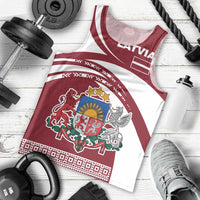 Latvia Men Tank Top with National Coat of Arms and Traditional Folk Patterns
