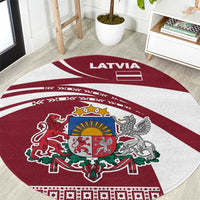 Latvia Round Carpet with National Coat of Arms and Traditional Folk Patterns
