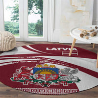 Latvia Round Carpet with National Coat of Arms and Traditional Folk Patterns