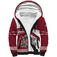 Latvia Sherpa Hoodie with National Coat of Arms and Traditional Folk Patterns