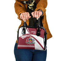 Latvia Shoulder Handbag with National Coat of Arms and Traditional Folk Patterns