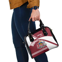 Latvia Shoulder Handbag with National Coat of Arms and Traditional Folk Patterns