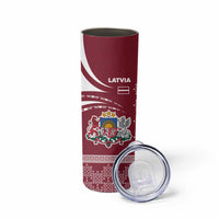 Latvia Skinny Tumbler with National Coat of Arms and Traditional Folk Patterns