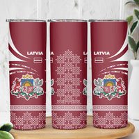 Latvia Skinny Tumbler with National Coat of Arms and Traditional Folk Patterns