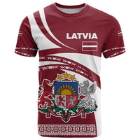 Latvia T Shirt with National Coat of Arms and Traditional Folk Patterns