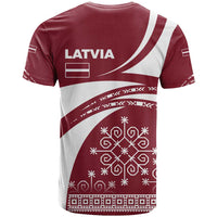 Latvia T Shirt with National Coat of Arms and Traditional Folk Patterns