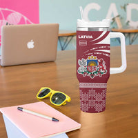Latvia Tumbler With Handle with National Coat of Arms and Traditional Folk Patterns