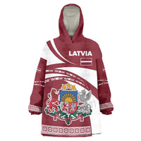 Latvia Wearable Blanket Hoodie with National Coat of Arms and Traditional Folk Patterns