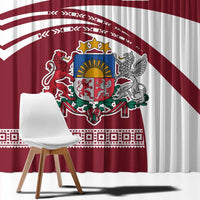 Latvia Window Curtain with National Coat of Arms and Traditional Folk Patterns