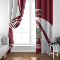 Latvia Window Curtain with National Coat of Arms and Traditional Folk Patterns