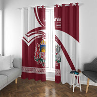 Latvia Window Curtain with National Coat of Arms and Traditional Folk Patterns