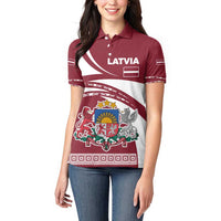 Latvia Women Polo Shirt with National Coat of Arms and Traditional Folk Patterns