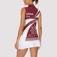 Latvia Women Sleeveless Polo Shirt with National Coat of Arms and Traditional Folk Patterns