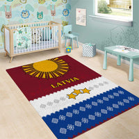 Latvia Area Rug with Three Stars Design and Traditional Pattern Details
