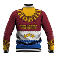 Latvia Baseball Jacket with Three Stars Design and Traditional Pattern Details
