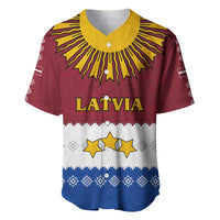 Latvia Baseball Jersey with Three Stars Design and Traditional Pattern Details